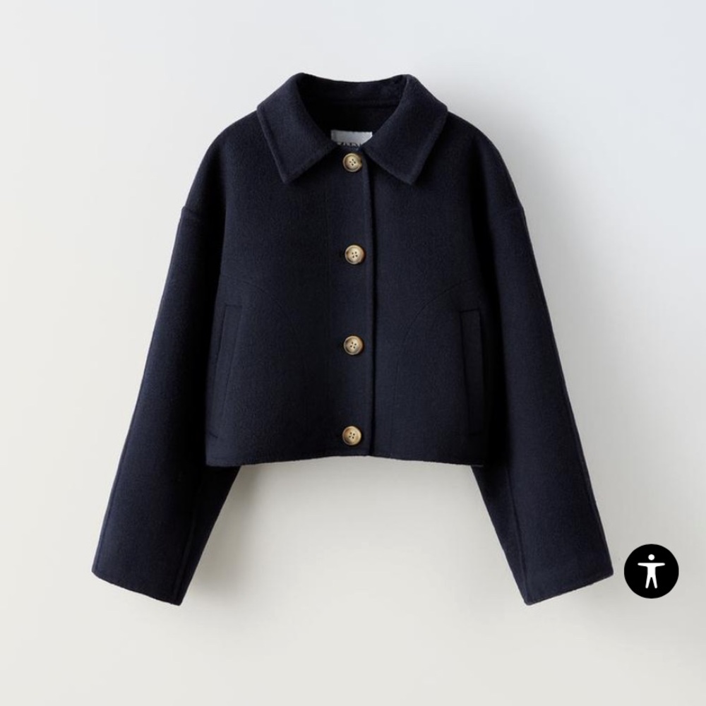 Zara,  cropped wool blend Coat Navy blue color